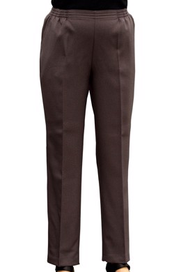  Brandtex bukser med elastik i taljen i marine koksgrå til damer. Model Anna med rummelig pasform. Lunt stof